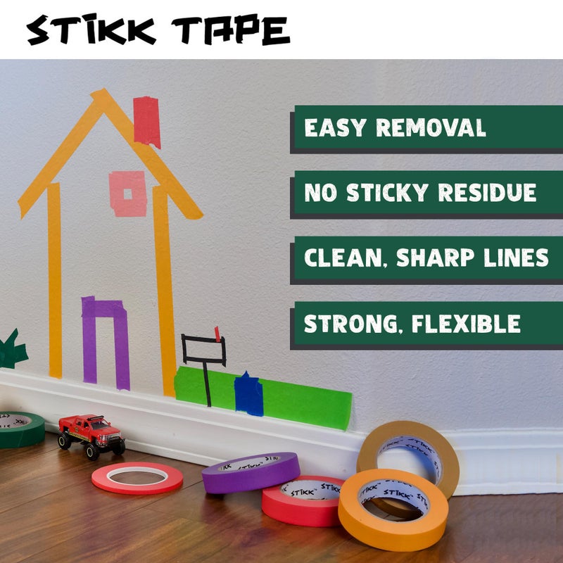 STIKK Painters Tape - 3pk Forest Dark Green Painter Tape - 1 inch x 60 Yards - Paint Tape for Painting, Edges, Trim, Ceilings - Masking Tape for DIY Paint Projects - Residue-Free Painting Tape - Image 5